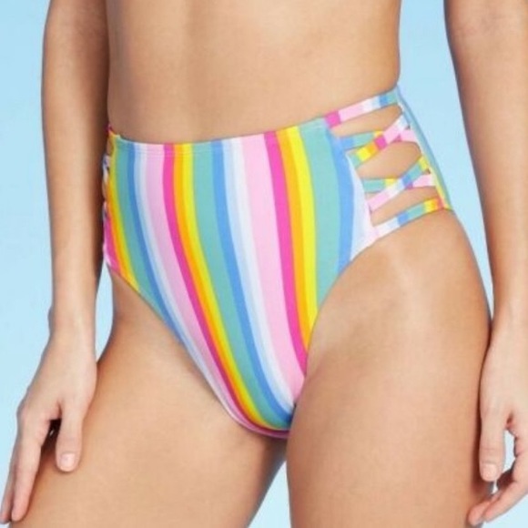 Xhilaration Other - 💚 5 for $15! 💚 Multi-Colored Striped High Waisted Swim Bottoms